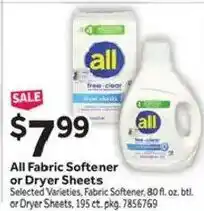 Stop&Shop All Fabric Softener or Dryer Sheets offer