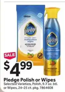 Stop&Shop Pledge Polish or Wipes offer