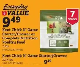 Rural King Kent chick n' game starter/grower or complete nutrition poultry feed offer