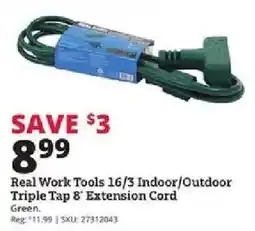 Rural King Real Work Tools 16/3 Indoor/Outdoor Triple Tap 8' Extension Cord offer