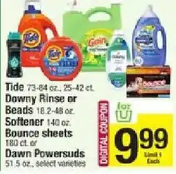 Shaw's Tide Downy Rinse or Beads Softener Bounce sheets Dawn Powersuds offer