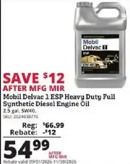 Rural King Mobil Delvac 1 ESP Heavy Duty Full Synthetic Diesel Engine Oil offer