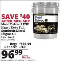 Rural King Mobil Delvac 1 ESP Heavy Duty Full Synthetic Diesel Engine Oil offer