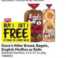 Stop&Shop Dave's Killer Bread, Bagels, English Muffins or Rolls offer