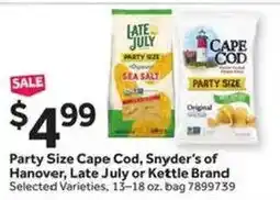 Stop&Shop Party Size Cape Cod, Snyder's of Hanover, Late July or Kettle Brand offer