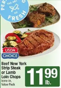 Shaw's Beef New York Strip Steak or Lamb Loin Chops offer