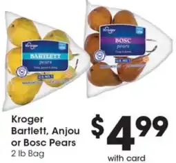 Gerbes Kroger Bartlett, Anjou or Bosc Pears offer