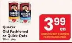 Safeway Quaker old fashioned or quick oats offer