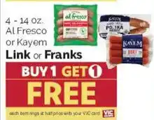 Harris Teeter Al Fresco or Kayem Link or Franks offer