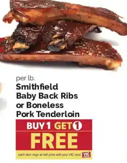 Harris Teeter Smithfield baby back ribs or boneless pork tenderloin offer
