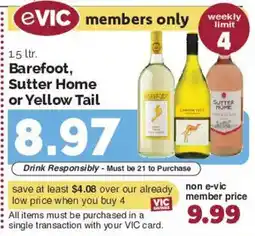Harris Teeter Barefoot, Sutter Home or Yellow Tail offer