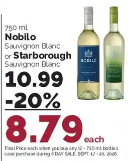 Harris Teeter Nobilo Sauvignon Blanc or Starborough Sauvignon Blanc offer