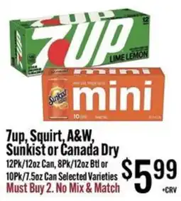 Jons International 7up, Squirt, A&W, Sunkist or Canada Dry offer