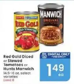 Albertsons Red Gold Diced or Stewed Tomatoes or Hunts Manwich offer