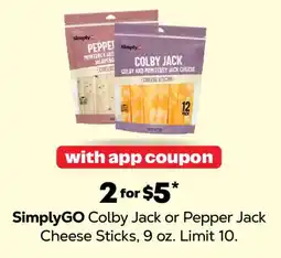Grocery Outlet SimplyGO Colby Jack or Pepper Jack Cheese Sticks offer