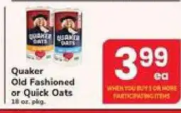 Safeway Quaker Old Fashioned or Quick Oats offer
