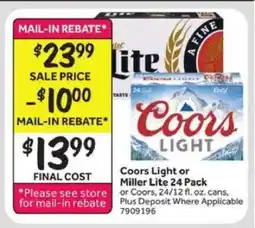 Stop&Shop Coors Light or Miller Lite 24 Pack offer