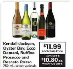 Safeway Kendall-Jackson, Oyster Bay, Ecco Domani, Ruffino Prosecco and Roscato Rosso offer