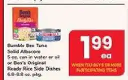 Safeway Bumble Bee Tuna or Ben's Original Ready Rice Side Dishes offer