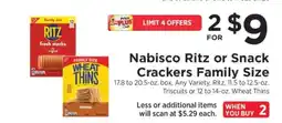 ShopRite Nabisco Ritz or Snack Crackers Family Size offer