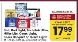 Safeway Bud, Bud Light, Michelob Ultra, Miller Lite, Coors Light, Coors Banquet or Busch Light offer