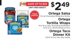 ShopRite Ortega Salsa, Ortega Tortilla Wraps, Ortega Taco Dinner Kit offer