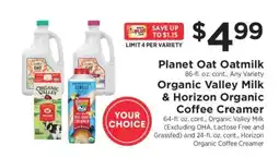 ShopRite Planet Oat Oatmilk, Organic Valley Milk & Horizon Organic Coffee Creamer offer