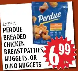 Karns Perdue breaded chicken breast patties, nuggets, or dino nuggets offer