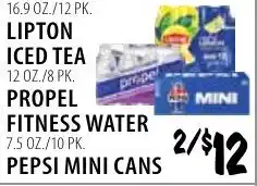 Karns Lipton Iced Tea, Propel Fitnsess Water or Pepsi Mini Cans offer