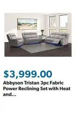 Sam's Club Abbyson Tristan 3pc Fabric Power Reclining Set with Heat and Massage, Gray offer