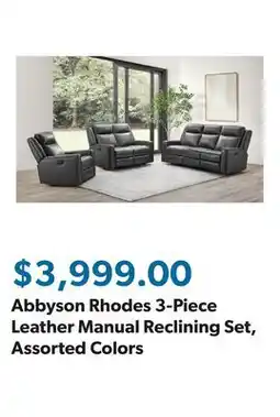 Sam's Club Abbyson Rhodes 3-Piece Leather Manual Reclining Set, Assorted Colors offer