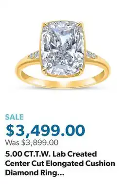 Sam's Club 5.00 CT.T.W. Lab Created Center Cut Elongated Cushion Diamond Ring in 14K Gold offer