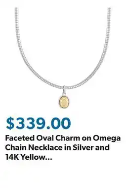 Sam's Club Faceted Oval Charm on Omega Chain Necklace in Silver and 14K Yellow Gold offer