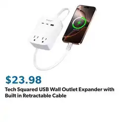 Sam's Club Tech Squared USB Wall Outlet Expander with Built in Retractable Cable offer