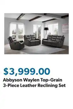 Sam's Club Abbyson Waylen Top-Grain 3-Piece Leather Reclining Set offer