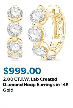 Sam's Club 2.00 CT.T.W. Lab Created Diamond Hoop Earrings in 14K Gold offer
