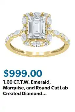 Sam's Club 1.60 CT.T.W. Emerald, Marquise, and Round Cut Lab Created Diamond Ring in 14K Gold offer