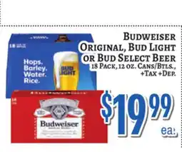 Trade Fair Supermarket BUDWEISER ORIGINAL, BUD LIGHT OR BUD SELECT BEER offer