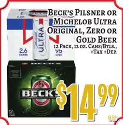 Trade Fair Supermarket BECK'S PILSNER OR MICHELOB ULTRA ORIGINAL, ZERO OR GOLD BEER offer