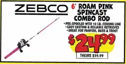 Ollie's ZEBCO 6' ROAM PINK SPINCAST COMBO ROD offer