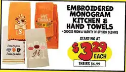 Ollie's EMBROIDERED MONOGRAM KITCHEN & HAND TOWELS offer