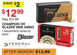 Dunham's Sports CHAMPION OR BLAZER 9MM AMMO offer