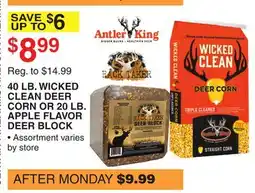 Dunham's Sports 40 LB. WICKED CLEAN DEER CORN OR 20 LB. APPLE FLAVOR DEER BLOCK offer