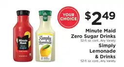ShopRite Minute Maid Zero Sugar Drinks / Simply Lemonade & Drinks offer