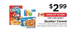 ShopRite Quaker Cereal offer