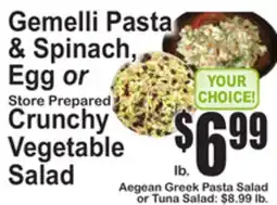 SuperFresh Gemelli Pasta & Spinach, Egg or Store Prepared Crunchy Vegetable Salad offer