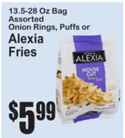SuperFresh 13.5-28 Oz Bag Assorted Onion Rings, Puffs or Alexia Fries offer
