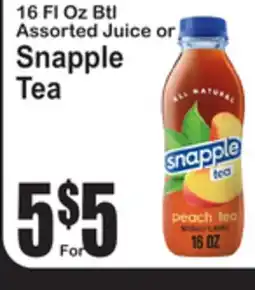SuperFresh 16 FL Oz Btl Assorted Juice or Snapple Tea offer