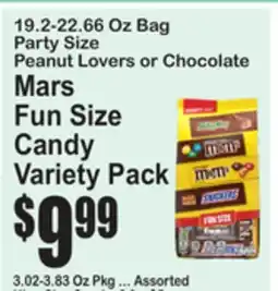 SuperFresh 19.2-22.66 Oz Bag Party Size Peanut Lovers or Chocolate Mars Fun Size Candy Variety Pack offer