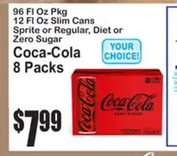 SuperFresh 96 Fl Oz Pkg 12 Fl Oz Slim Cans Sprite or Regular, Diet or Zero Sugar Coca-Cola 8 Packs offer